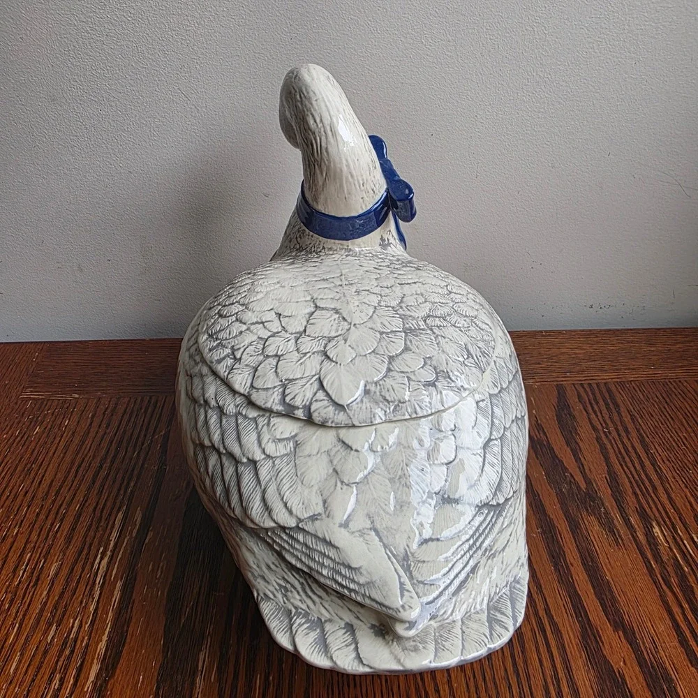 Vintage 1984 Sittre Ceramic Products Goose Cookie Jar Dark Blue Bow Farmhouse